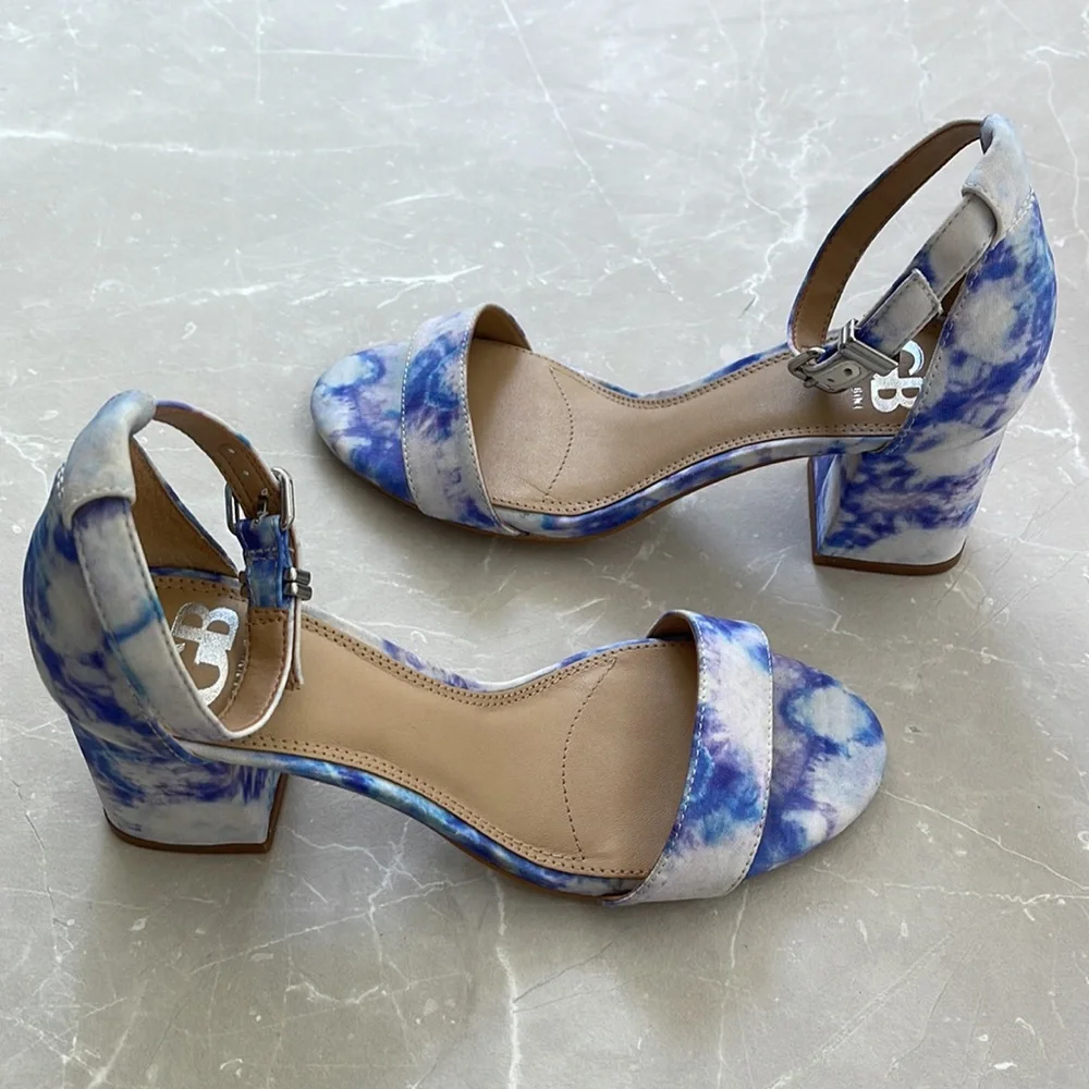 Gianni Bini Block Party Blue Multi Tie Dye Ankle Strap Sandals